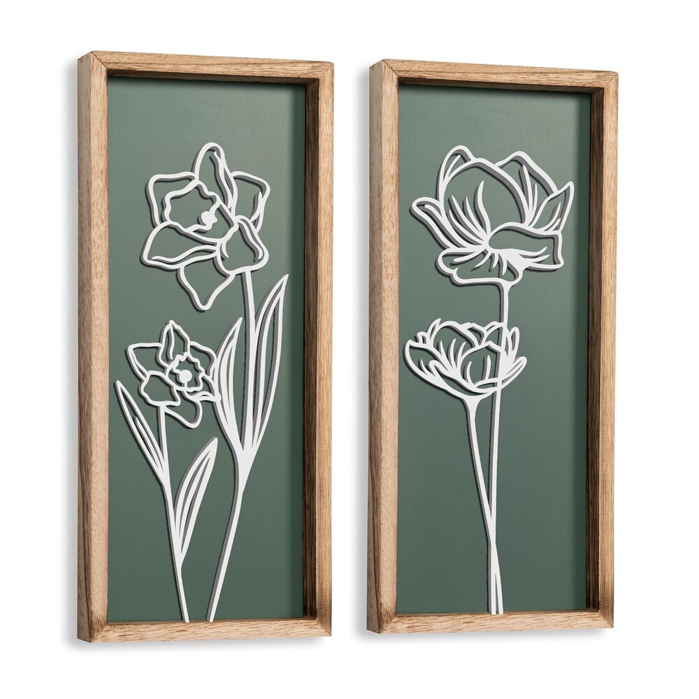 3235 3D Floral Green Wall Art Set of 2 Lightweight, Wooden Ready-to-Hang